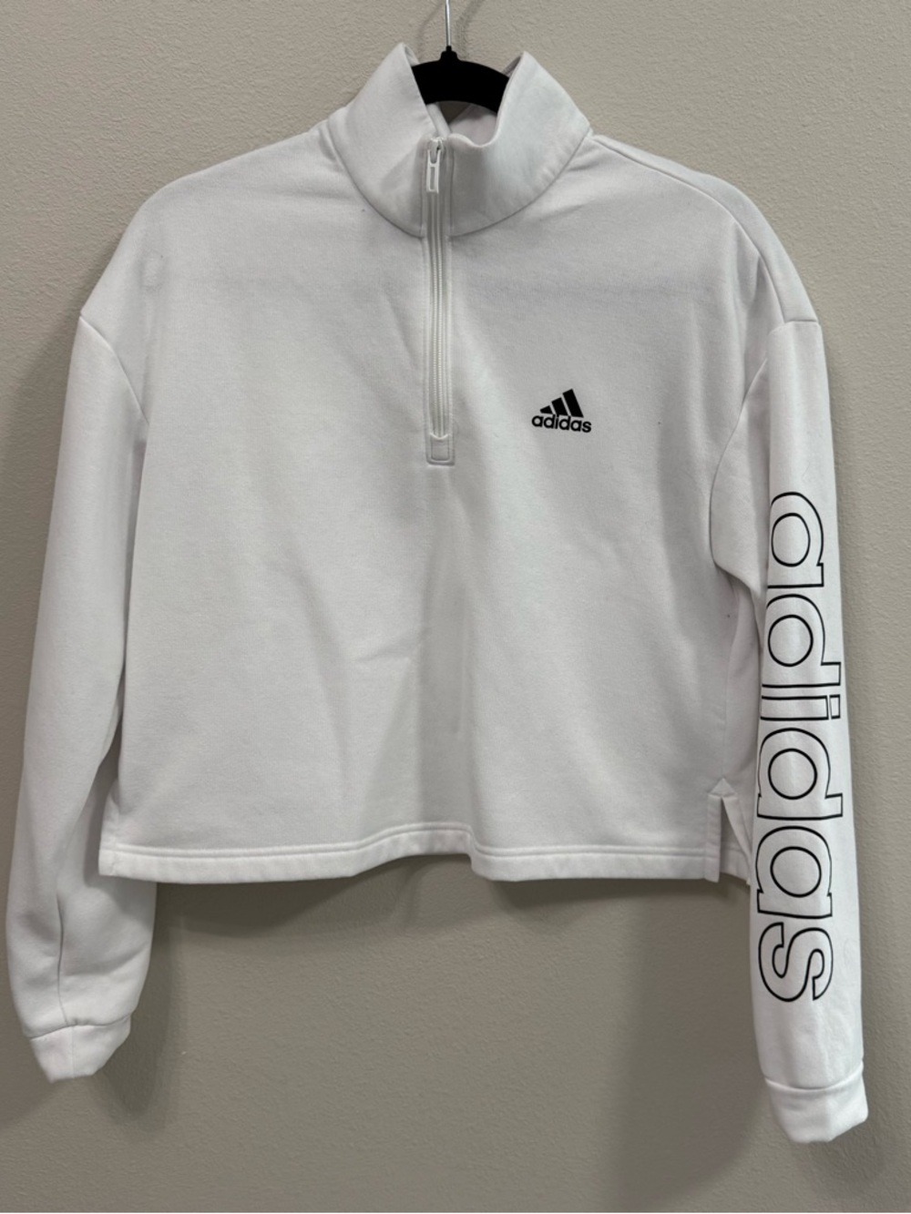Adidas White Cropped Quarter Zip Pullover Sweatshirt Size M